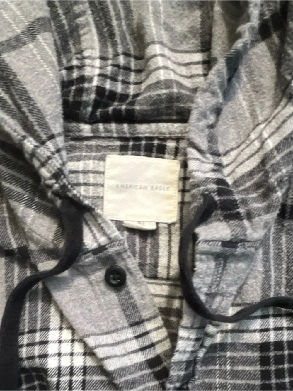 American Eagle Outfitters Gray Plaid Hooded Shirt Jacket